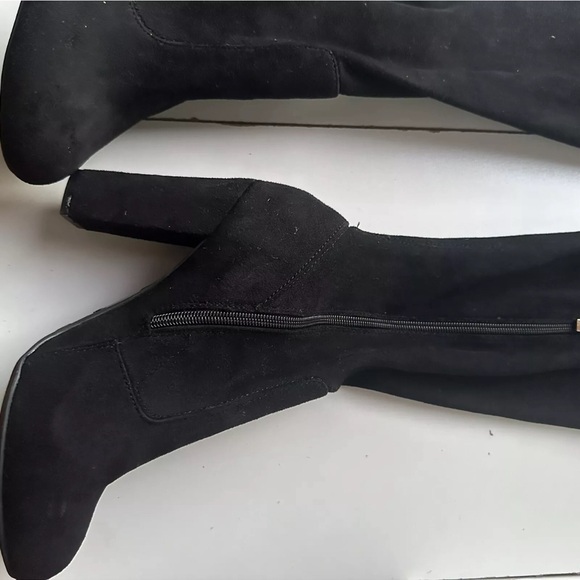 Bamboo Women Black Over Knee Heeled Boots block Heels With Straps Size 9 Zipper - Picture 4 of 10